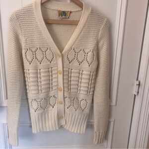 VINTAGE Cottagecore Fisherman Knit Coastal Cream Cardigan Small